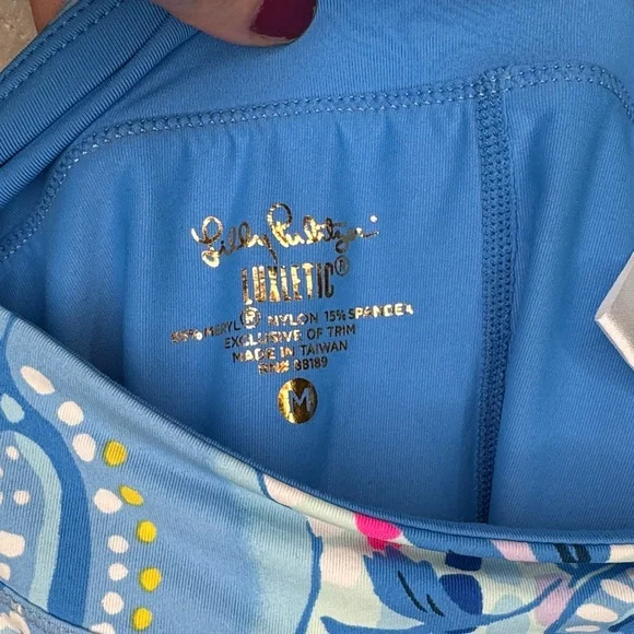 Lilly Pulitzer Medium Luxletic Zela Skort “Pinch Pinch” Blue‎ and Pink Ruffle - Picture 2 of 15